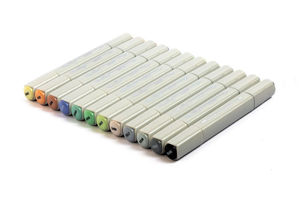 Набор маркеров на спиртовой основе 0.7 - 7 мм, 12 цв. перо круглое/скошенное, 06 -Манга (Пастельные тона), Vista-Artista SMA-12