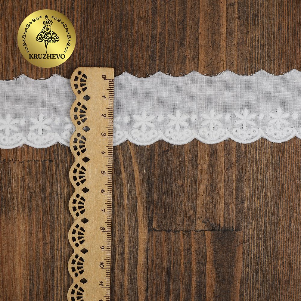 Кружево шитьё хлопок Kruzhevo 35 мм, TBY.0377, 01 белый, 13.71м