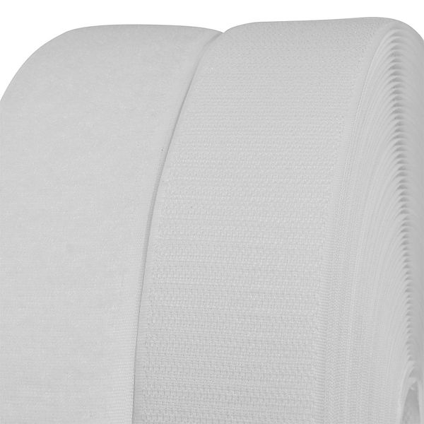 Лента контактная липучка (велкро) пришивная 50 мм / 25 метров, F101 белый, ПАРА (крючок+петля), качество 