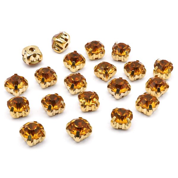 Хрустальные стразы в цапах круглые (золото) медовый 6х6мм, 20 шт/упак Astra&Craft, ЗЦ013НН66