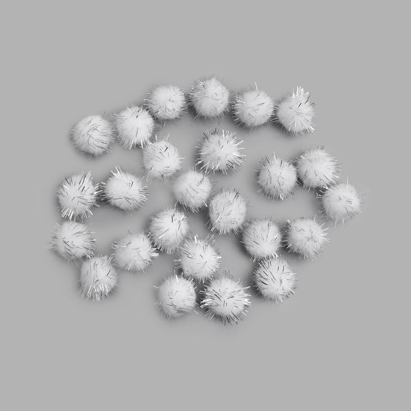 Помпоны с люрексом ⌀18мм, 25 штук, Astra&Craft (28 белый), 5 упак