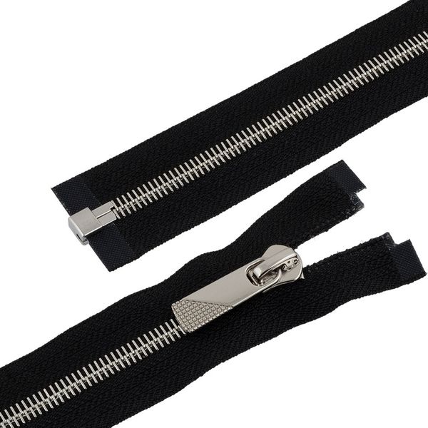 Молния металл Т8 (8 мм) 1 зам., разъем., 80 см, серебро/черный, 5 шт, Gamma KAP-8