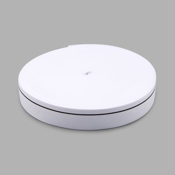 Резинка для мужских трусов и боксеров 35.0 мм / 25 метров, тканая мягкая, 24 г/м, белый/черный полоса