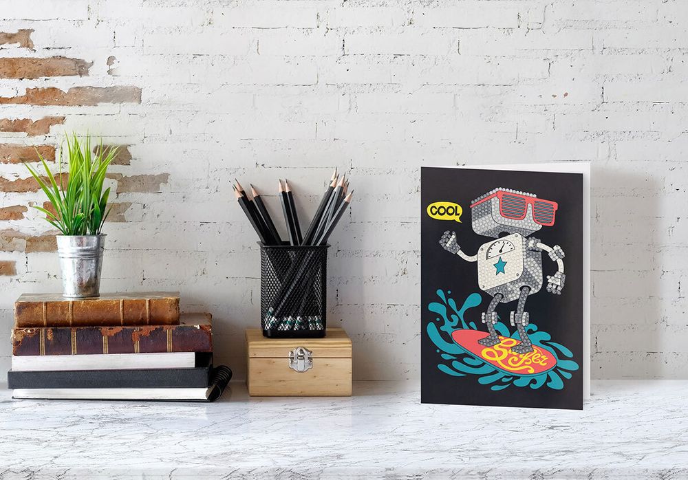 Алмазная (кристальная) мозаика Фрея, открытка Робот, 20х13.5 см