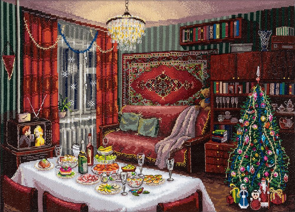 Набор для вышивания нитками Panna Золотая серия GM-7480, Новогодняя ностальгия, 40х27.5 см