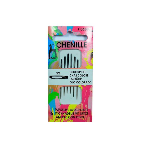 Иглы ручные для синели, глади с цветным ушком, №22,6 шт, Pony