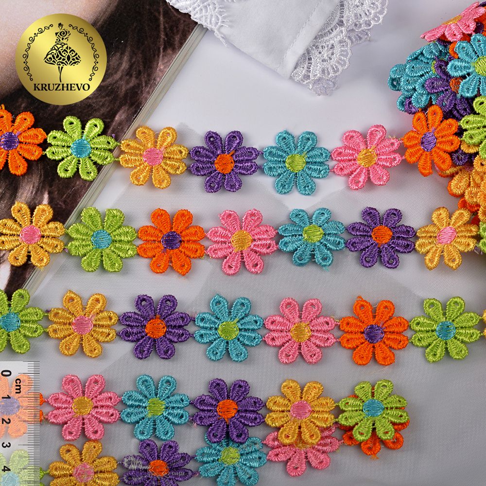 Кружево гипюр (плетёное) ромашка 25 мм / 13.71 метра, TBY.12243, цв.мульти, Kruzhevo