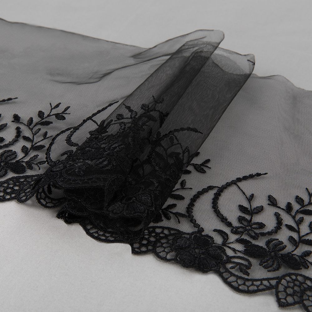 Кружево на сетке 190 мм / 10 м, черный, Gamma GKM-1904