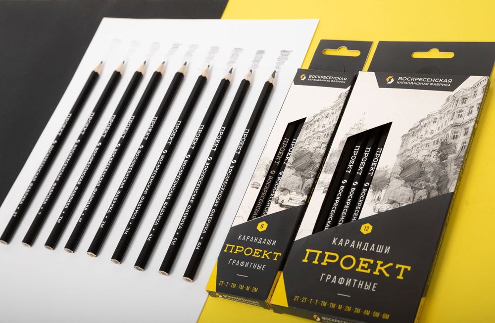 Карандаш чернографитный (набор) Проект ассорти 8х6 шт, 2М(2B), М(B), ТМ(HB), ТМ(HB), Т(H), 2Т(2H), ВКФ 6B-4010