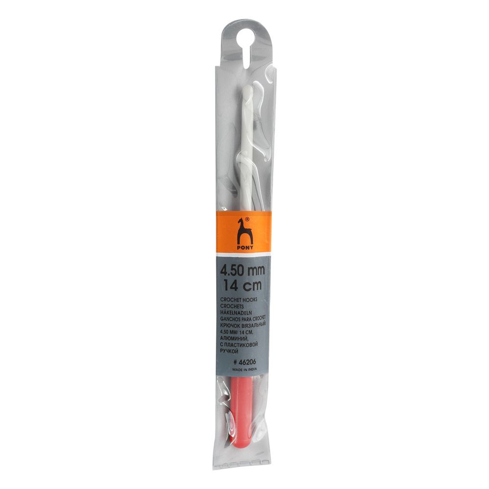 Крючок для вязания Pony с пластиковой ручкой ⌀4,5 мм, 14 см, алюминий 46206