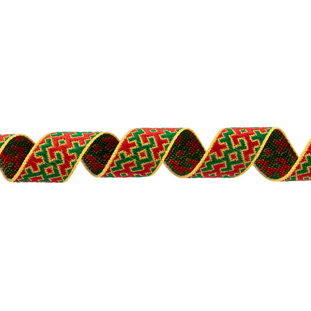 Лента (тесьма) жаккардовая 18.0 мм / 25 метров, Орнамент для северных народов, рис 9692 красный/желтый/зеленый (№1), Gamma С3771