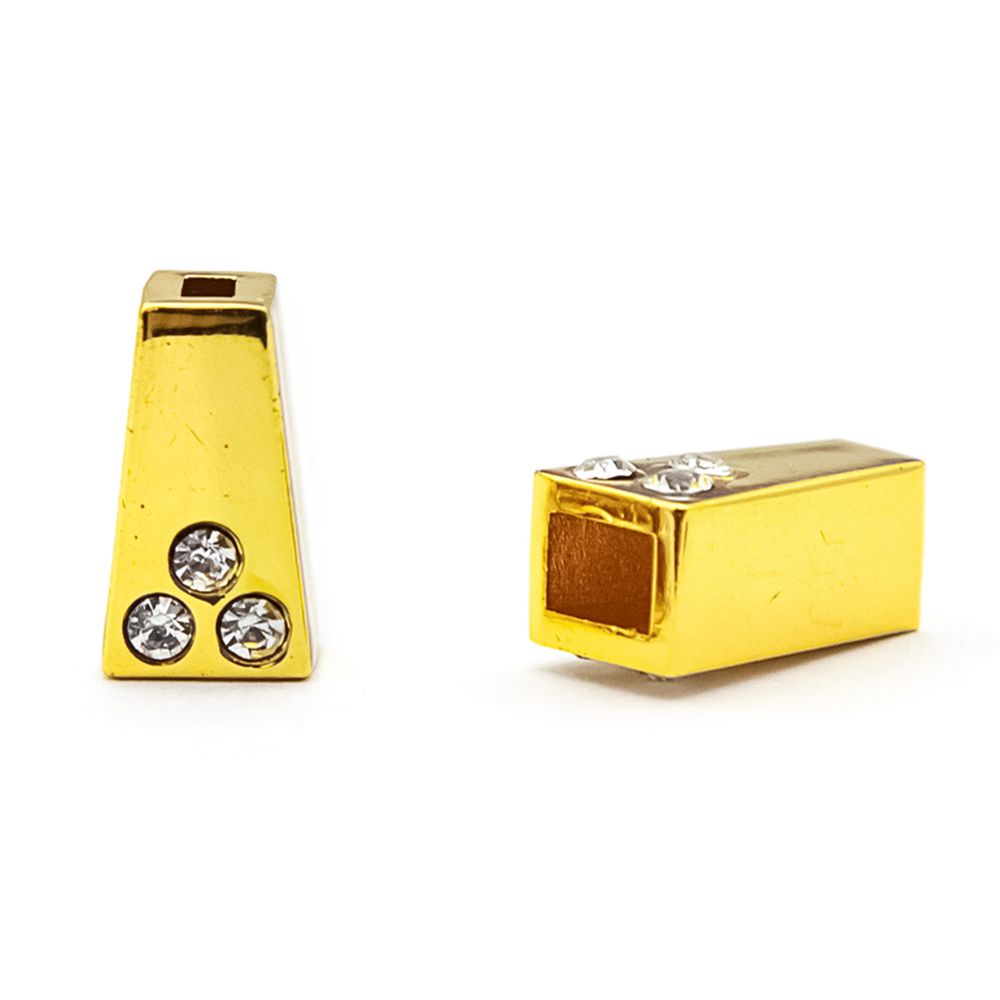 Наконечник для шнура металл колокол со стразами 4-хан, ⌀2,5/4 мм, 11х6,5 мм золото, 10 шт