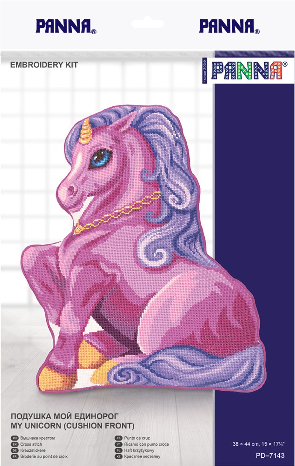 Набор для вышивания нитками Panna, Подушка Мой единорог, 38х44 см