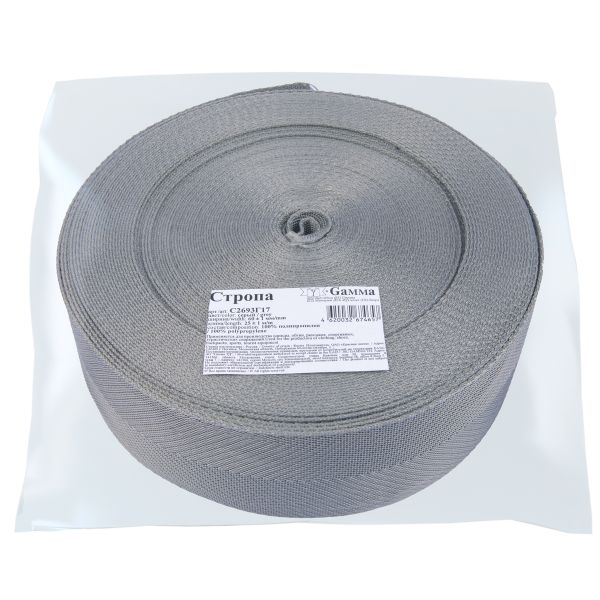 Стропа (ременная лента) 60 мм / 25 метров, толщ. 1.19 мм, [28 г/пог.м], 100% п/п, серый, Gamma С2693Г17