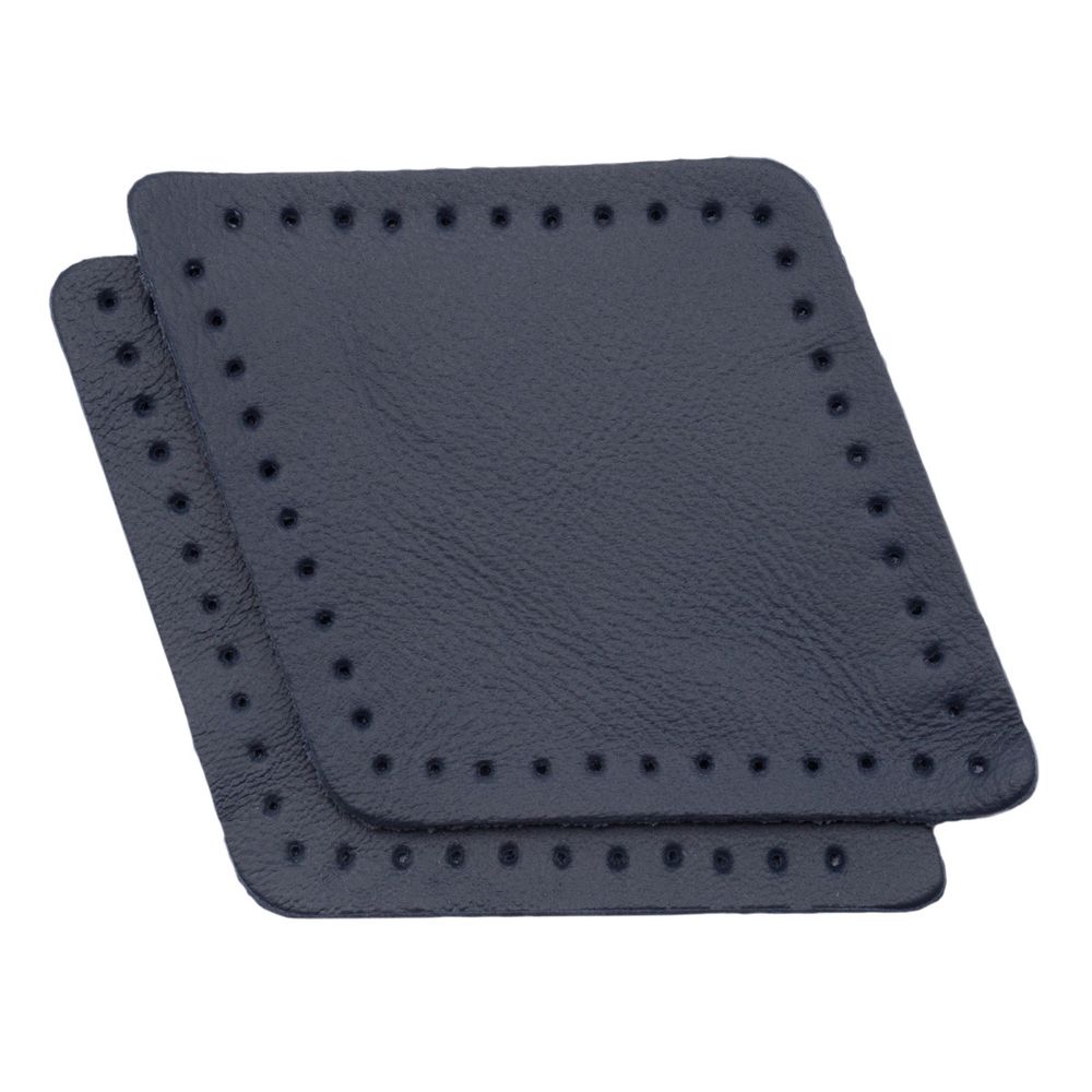 Заплатки пришивные из кожи, ромб 6х8,4см с перфорацией, 2 шт, 100% кожа, 05 темно-синий, 9115