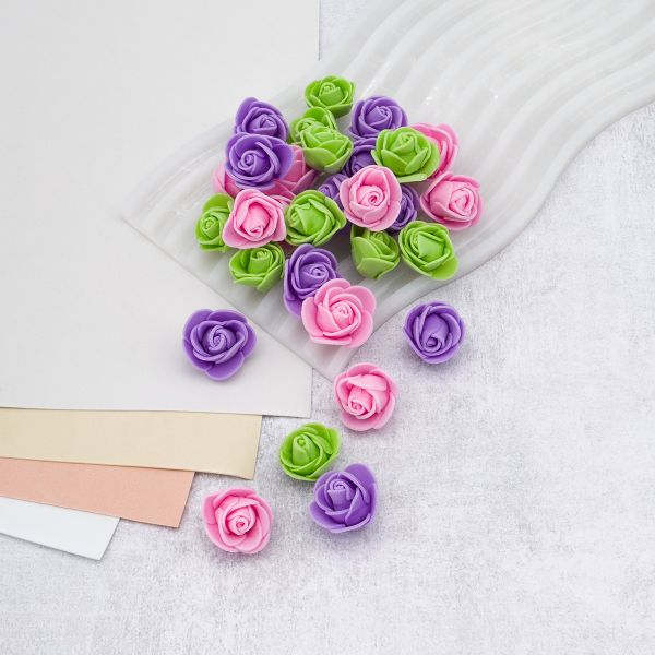 Цветочек-розочка из фоамирана 38 мм, микс №16, 3 цвета, 30 шт