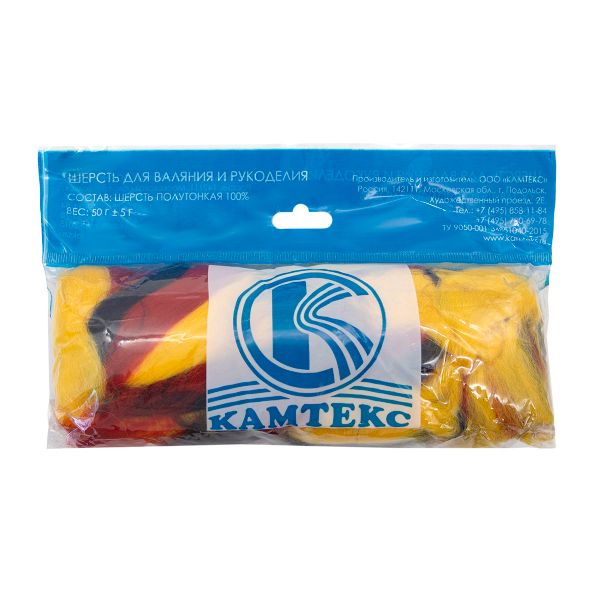 Шерсть для валяния Камтекс Лента для валяния п/тонкая 1х50 г, (25-28 мкр), 2.1 м, меланж 13 412