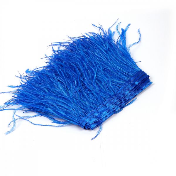 Перья на ленте Страус 15 см, FBY-15-087, цв. синий неон, 2м