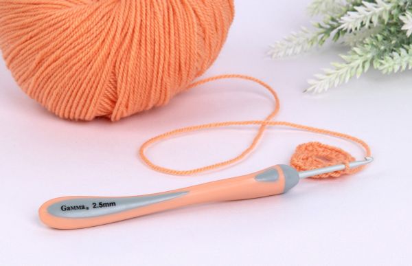 Крючок для вязания с прорезиненной ручкой ⌀2.5 мм, 14.5 см, алюминий c покрытием, Gamma RHT