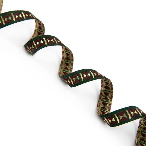 Лента (тесьма) жаккардовая 12.0 мм / 10±0.5 метров, красный/бежевый, Gamma TRJ-113Y