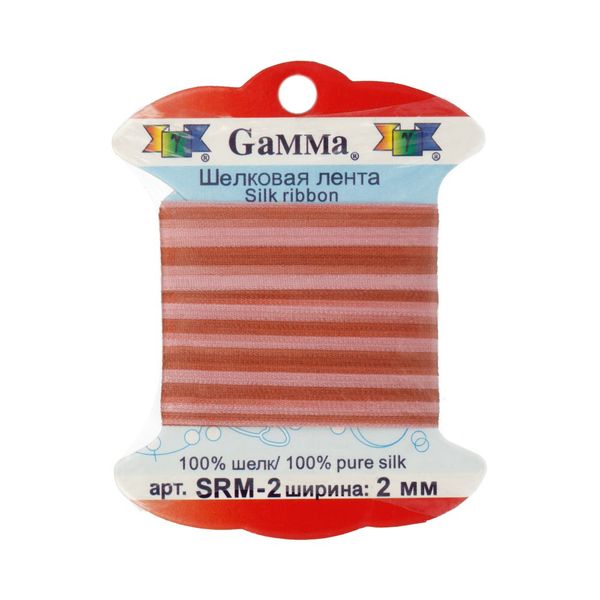 Лента (тесьма) шелковая 2.0 мм / 9.1±0.5 метров, M047 св. коричневый/коричневый, Gamma SRM-2