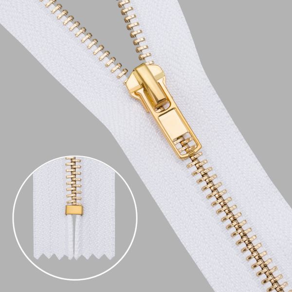 Молния металл джинсовая Т5 (5 мм) 1 зам., н/раз., 18 см, золото, 501 белый, 6534-0234, 10 шт