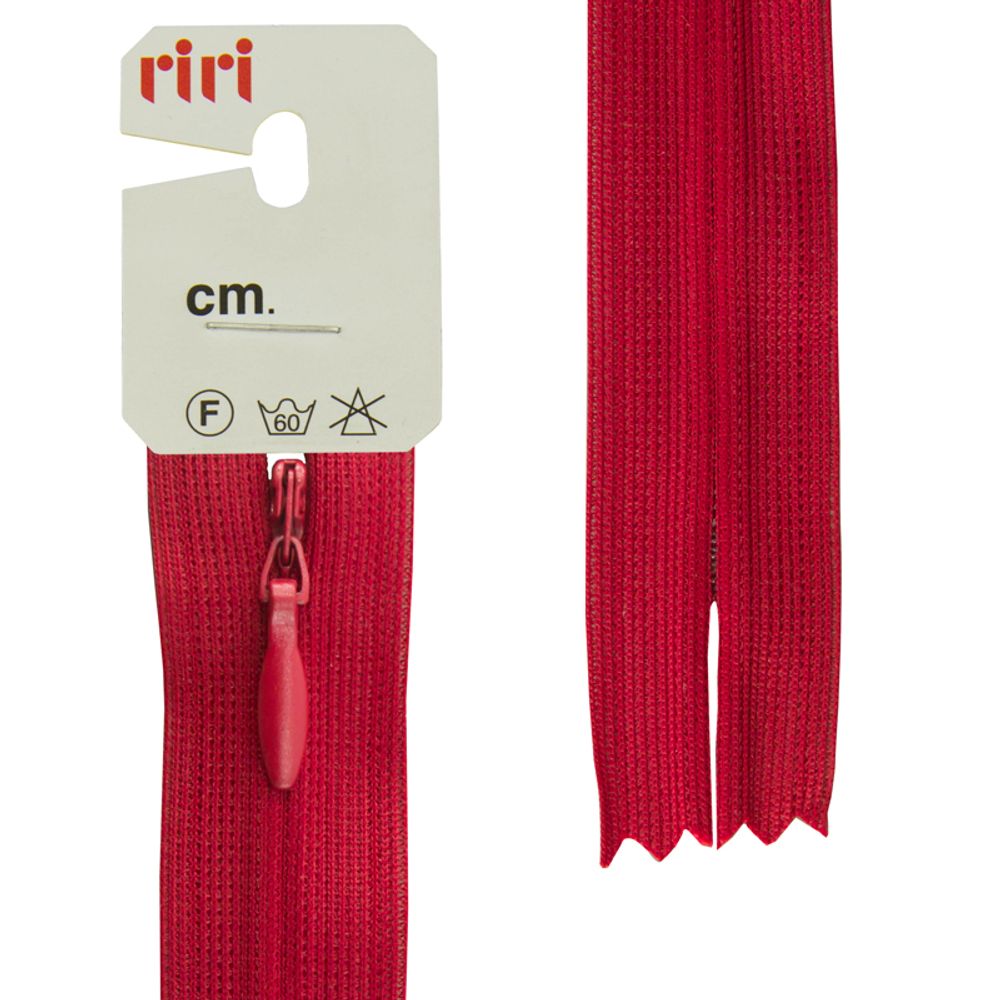 Молния скрытая (потайная) RIRI Т3 (3 мм), н/раз., 60 см, цв. тесьмы 2410, красный темн., упак. 5 шт