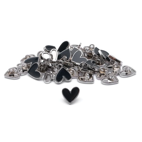 Пуговицы на ножке фигурная Сердце 20L (13мм), металл (Navy/S (синий/серебро)), MEs-2012, 36 шт