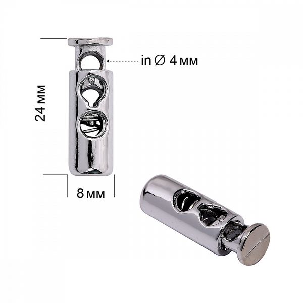 Фиксатор (зажим) для шнура пластик 2 отв., ⌀4.0 мм, 8х24 мм, TBY.0320, никель, 100 шт