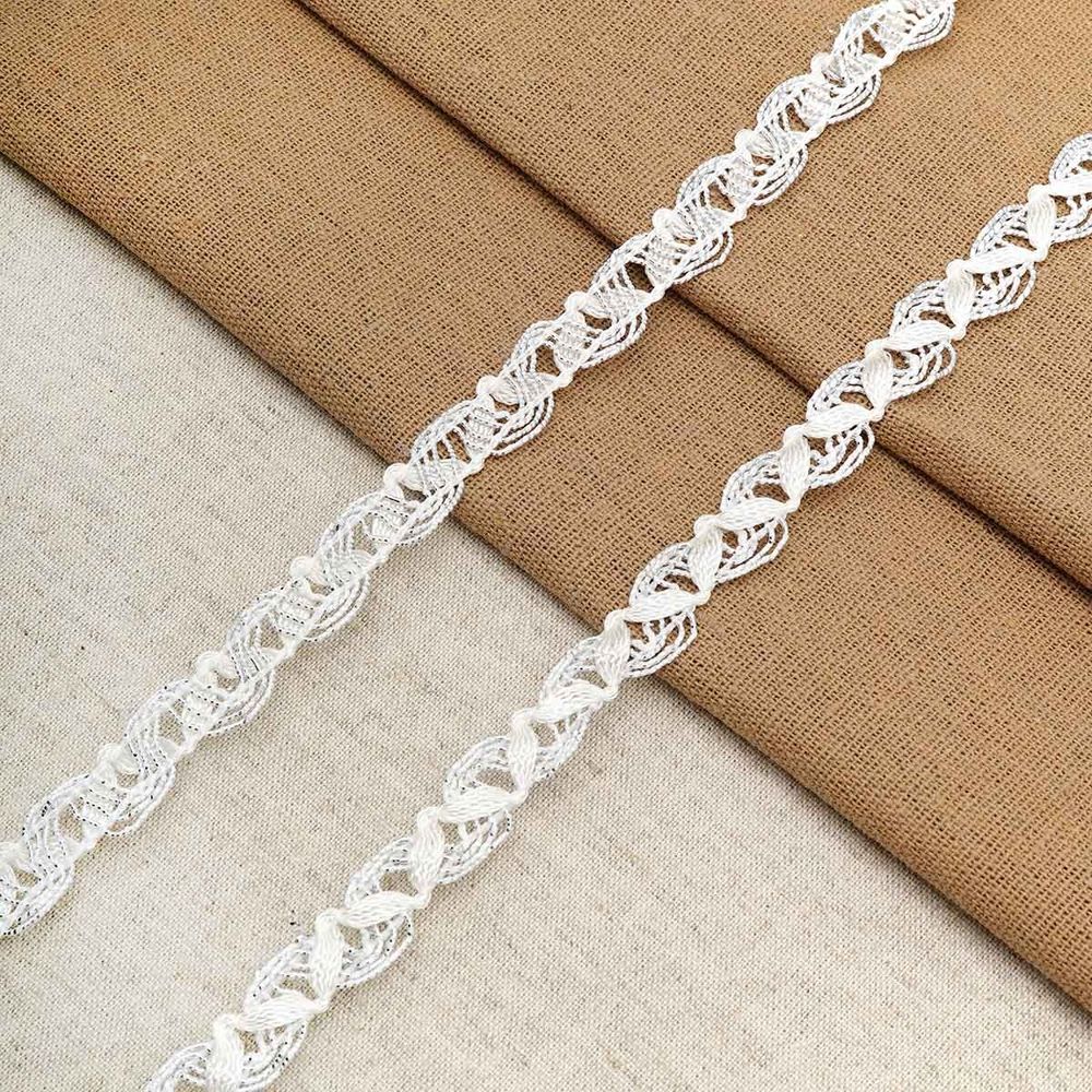 Тесьма отделочная 12 мм / 10 метров, вязаная, белый/серебро, С801Г7