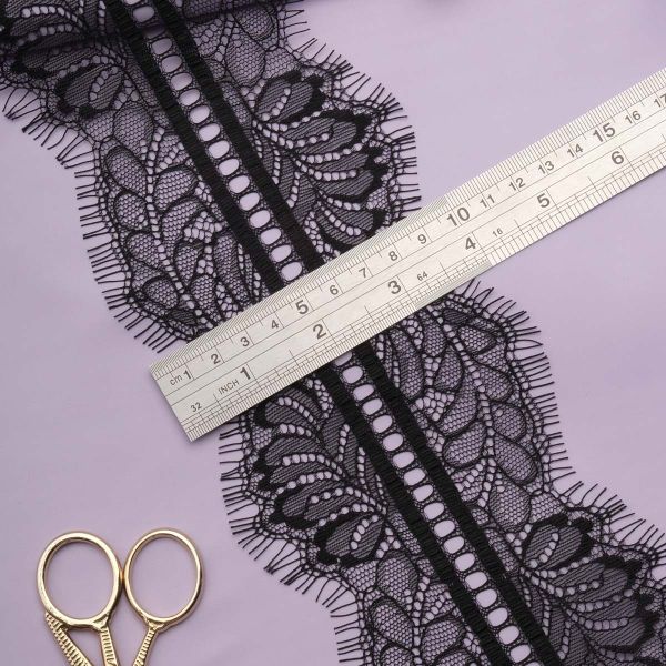 Кружево шантильи (реснички) на сетке 105 мм / 30 метров, черный, 3AR1277
