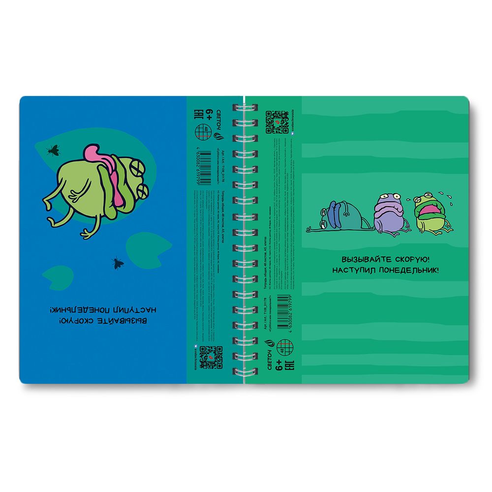 Тетрадь-перевертыш ученическая общая, A5 48 л. на гребне 65 г/м², белизна 100 %, 8 шт, клетка, 01178 Суббота или понедельник?, Светоч Т109