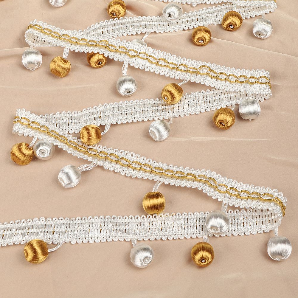 Бахрома отделочная 40.0 мм / 10 метров, 6152-0332, цв.белый+золото 6362