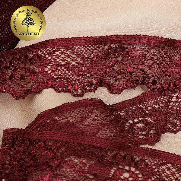 Кружево эластичное (стрейч) 30 мм, TBY.L839, 19-1725 бордо, 50м, Kruzhevo