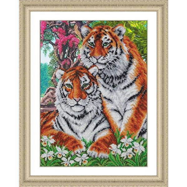 Набор для вышивания бисером Паутинка, Тигры 28х38см