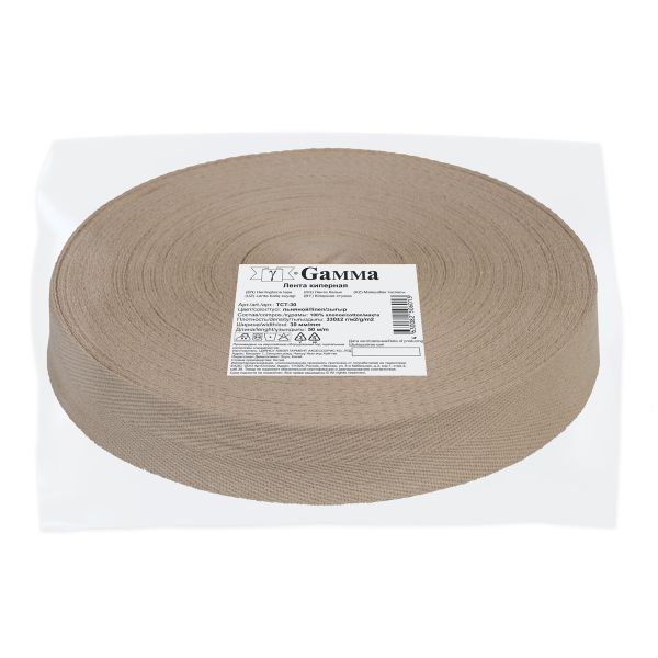Тесьма (лента) киперная (100% х/б) 30 мм / 50 метров, льняной/linen, Gamma TCT-30