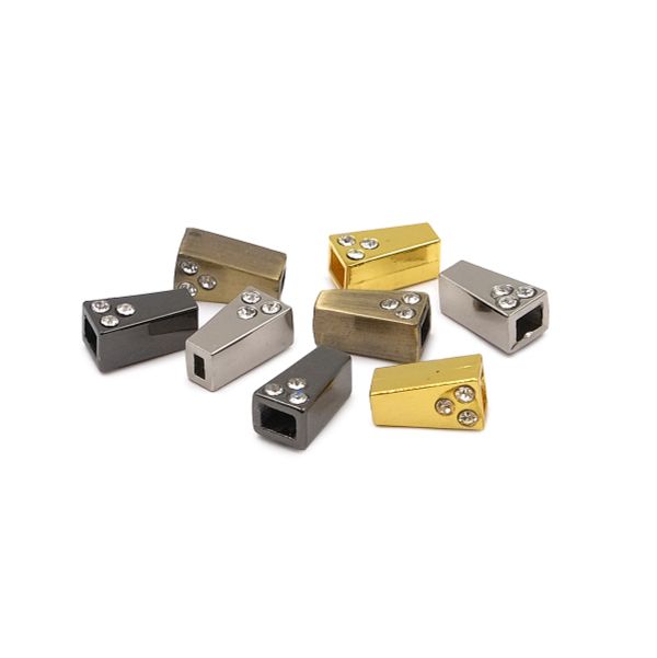 Наконечник для шнура металл со стразами, 4 цвета, 8 шт, 11х6,5 мм, 4-х гран, d=2,5/4 мм