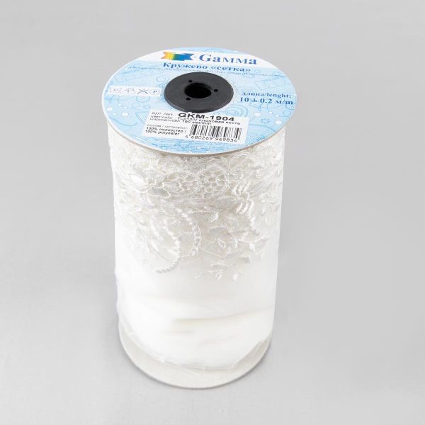 Кружево на сетке 190 мм / 10 м, слоновая кость, Gamma GKM-1904