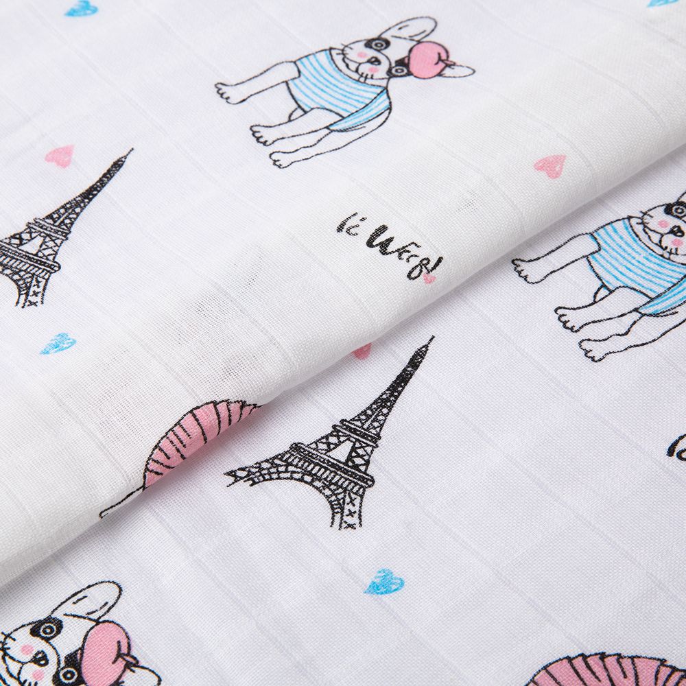 Муслин 105 г/м², 125 см, ±2 см, 100% хлопок, 08-мопсики, Peppy