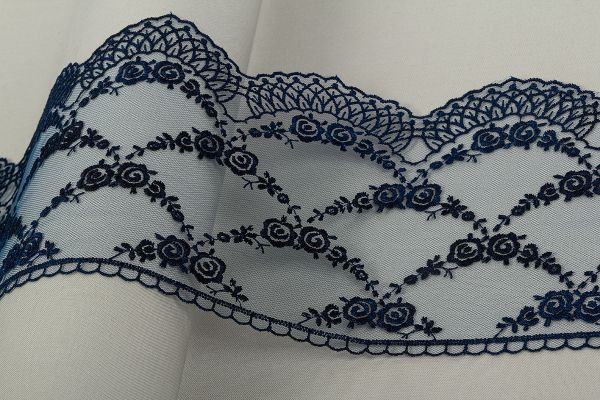 Кружево на сетке широкое 155 мм / 8.8 м, т.синий, Gamma GKM-15504