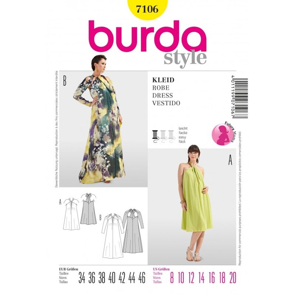 Выкройка женское платье/сарафан для будущих мам Burda (Бурда) 7106, 1 шт