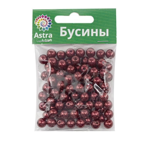 Бусины пластик (жемчуг) ⌀8 мм, 25 г, Astra&Craft, 015 NL бордовый