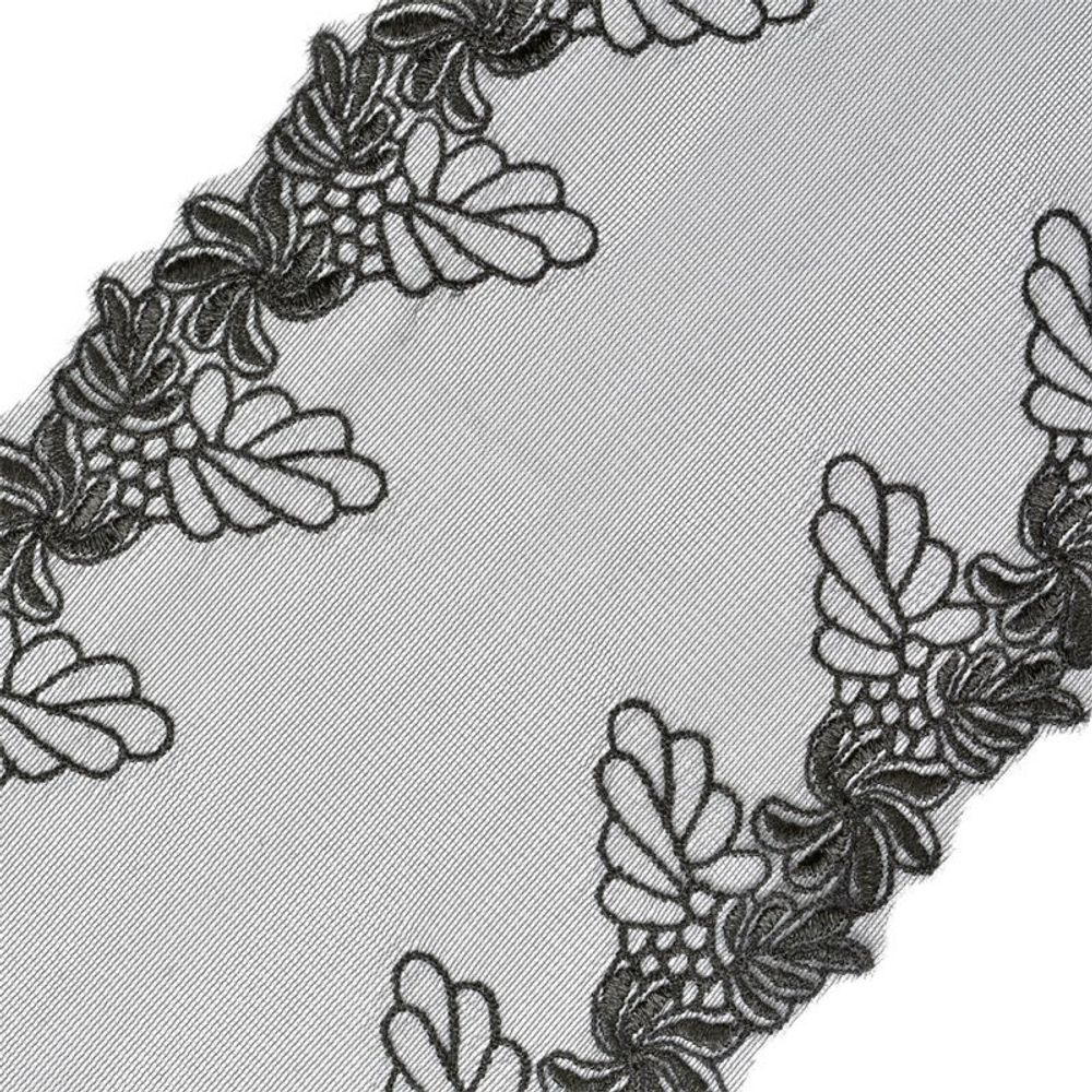 Кружево на сетке широкое 165 мм, диз. 209, цв.черный уп. 13.71 м, Kruzhevo Кружево на сетке широкое 165 мм, диз. 209, цв.черный уп. 13.71 м, Kruzhevo