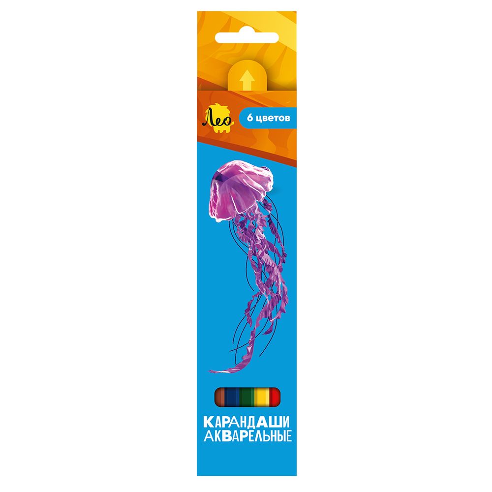Карандаш акварельный в наборе заточенный 8х6 цв, Лео LBSWP-06