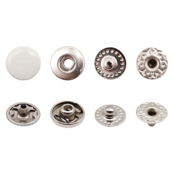 Кнопка Альфа (S-образная) ⌀10.0 мм, ≈1440 шт, МЕТАЛЛ, эмаль, 102 молочный матовый + отв.части никель, ВТ-2, NEW STAR