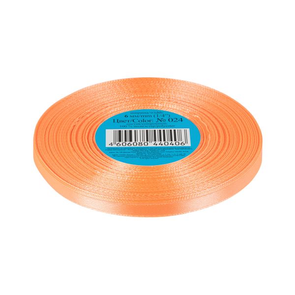 Лента атласная 1-сторонняя 6.0 мм / 33±2 метра, 024 бл.оранжевый, Gamma