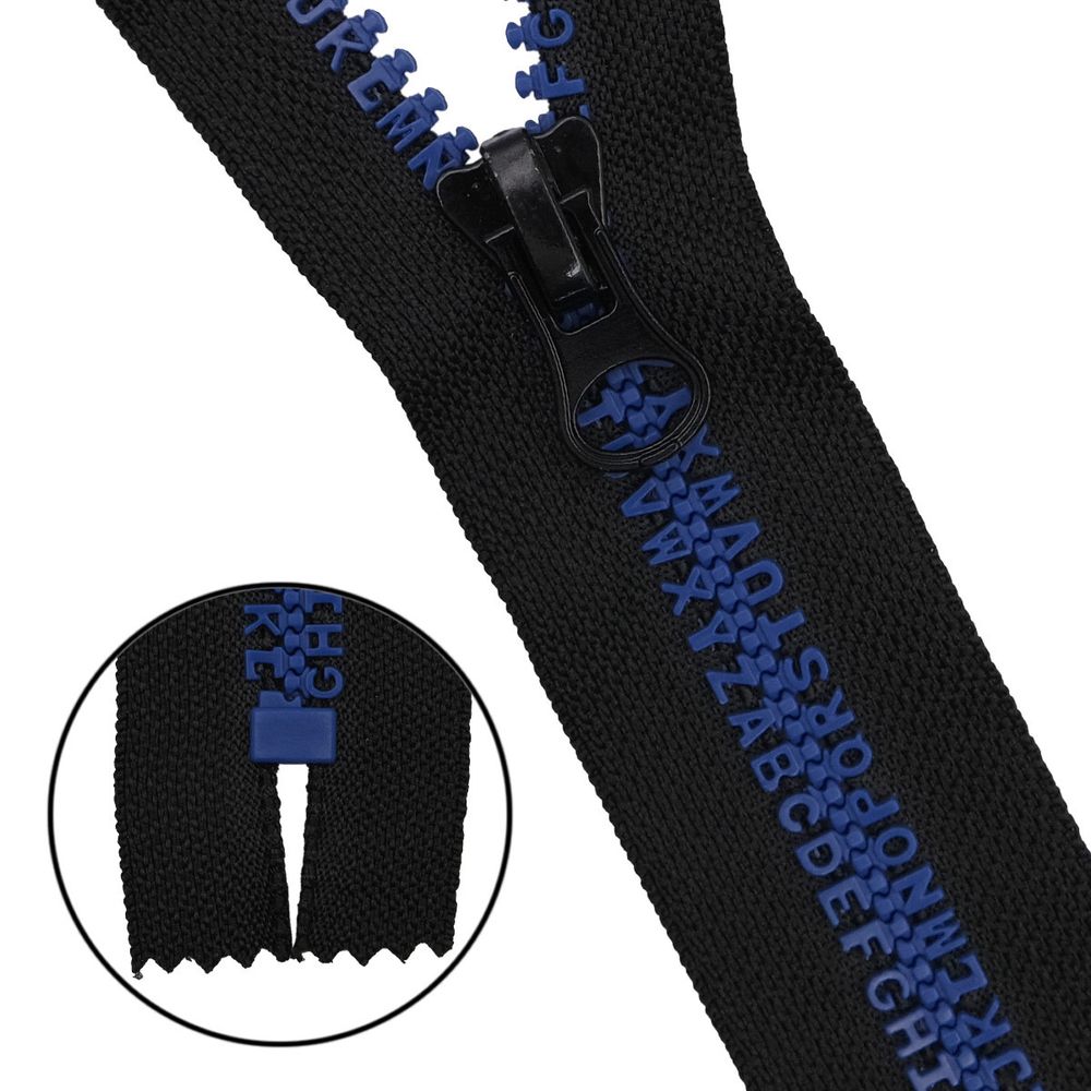 Молния трактор Т8 (8 мм) 1 зам., н/раз., 18 см, декор. звено Алфавит, черный / 340 синий, 10 шт