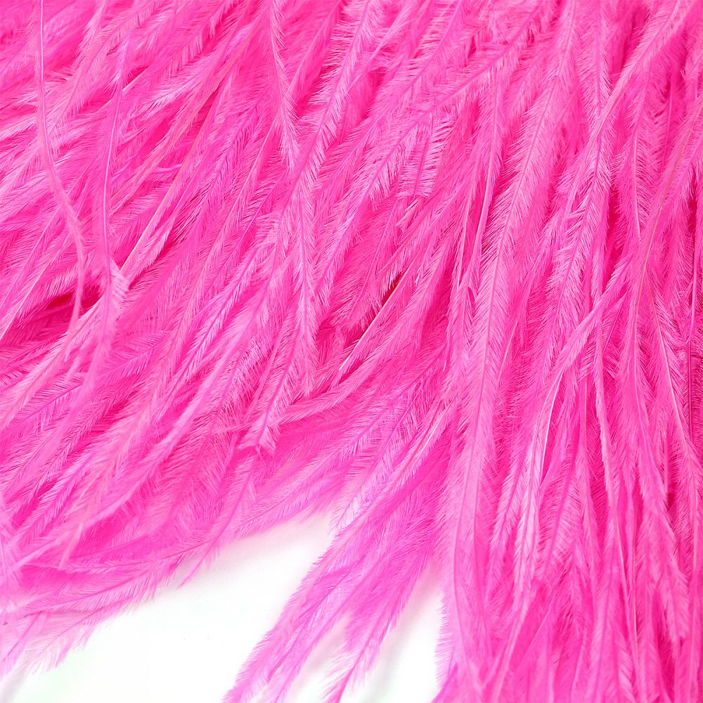 Перья на ленте Страус 15 см, FBY-15-021, цв. ярко-розовый, 2м