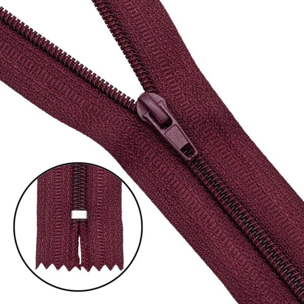 Молния спираль (витая) брючная Т4 (4 мм) 1 зам., н/раз., 20 см, автомат, F179 бордовый, 10 шт