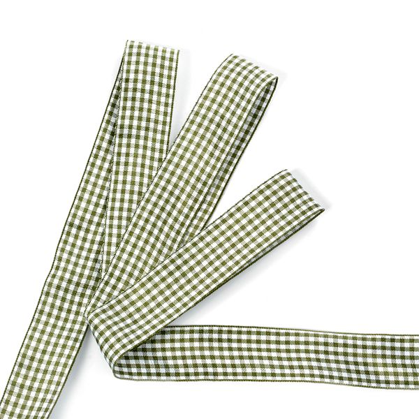 Лента тканевая с рисунком Клетка 25 мм, хаки/белый, уп. 20 м